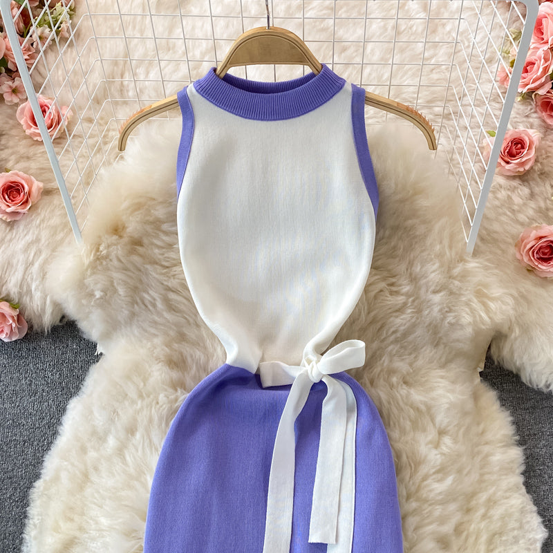 Knitted Patchwork Slim Fit Dress