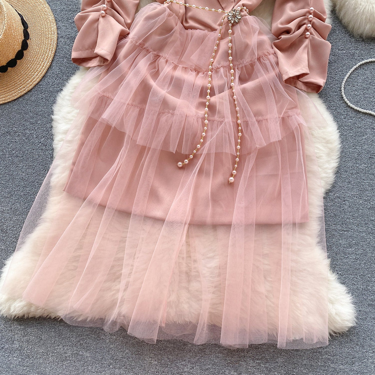 Suit Collar Mesh Patchwork Dress