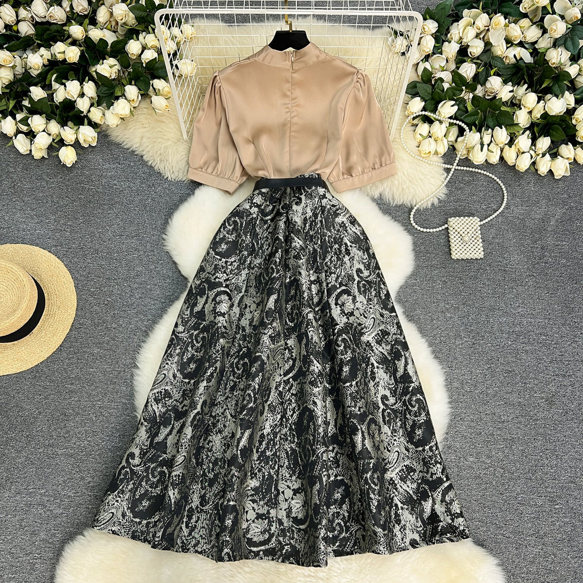 French Style Jacquard Patchwork Dress