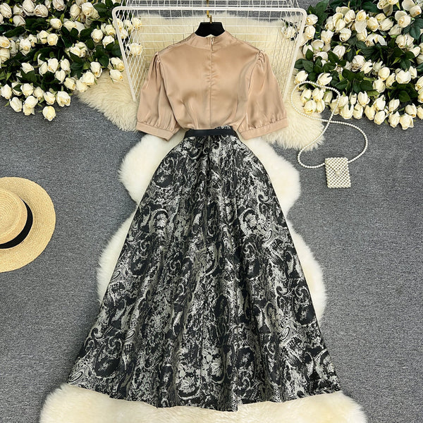 French Style Jacquard Patchwork Dress