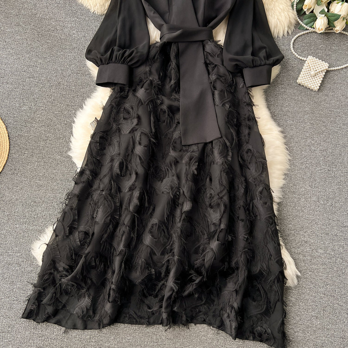 Faux Two-pieces Patchwork Black Dress