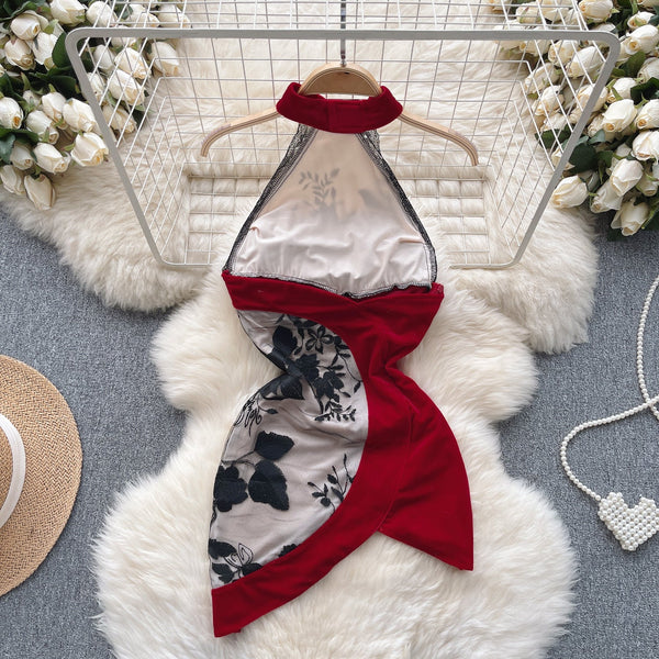 Çiçekli Nakışlı Dantel Cheongsam Elbisesi