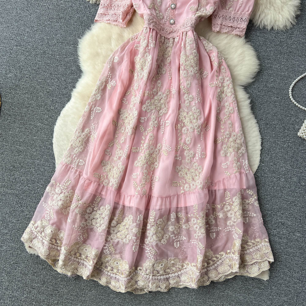 Vintage Embroidery Pink Princess Dress