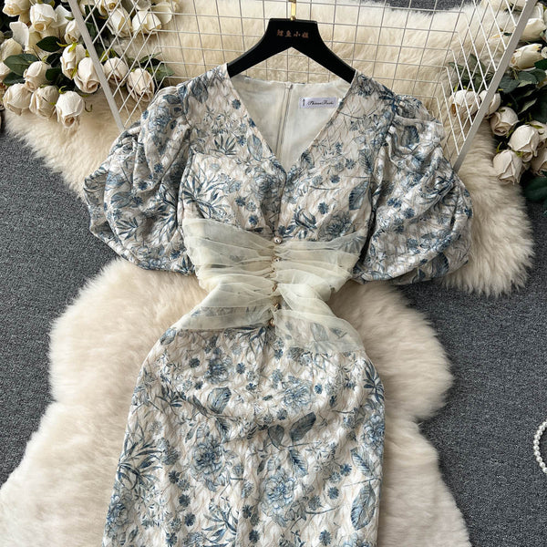 High-end Patchwork Mesh Floral Dress