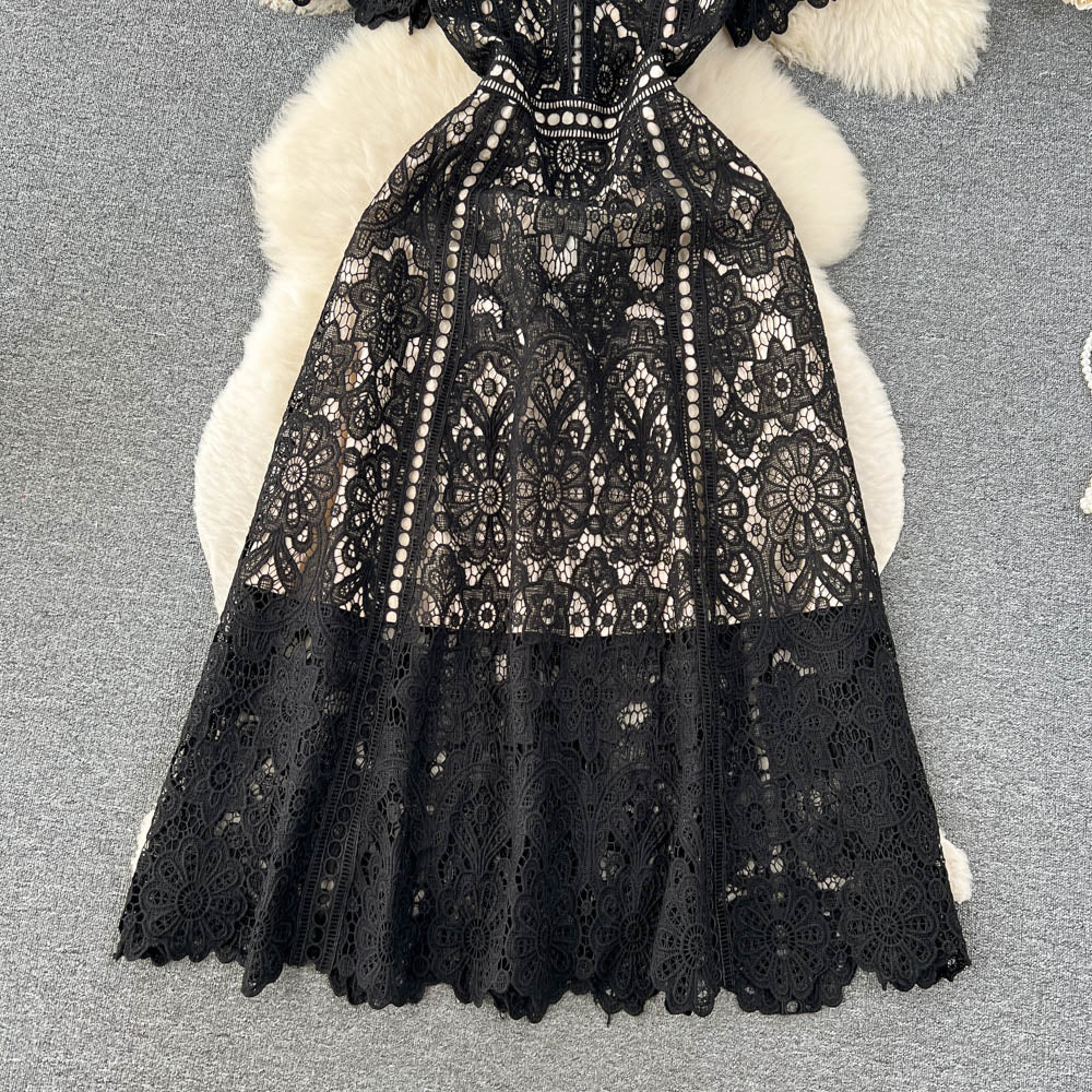 Premium Round Collar Embroidery Lace Dress
