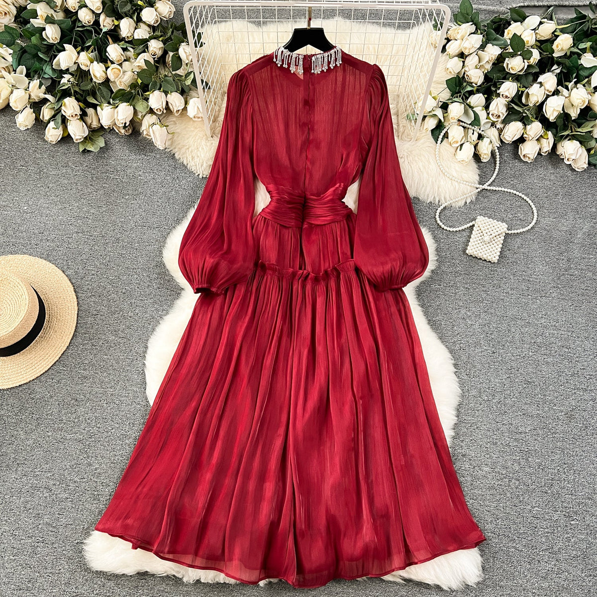 Rhinestone Tassel French Style Dress