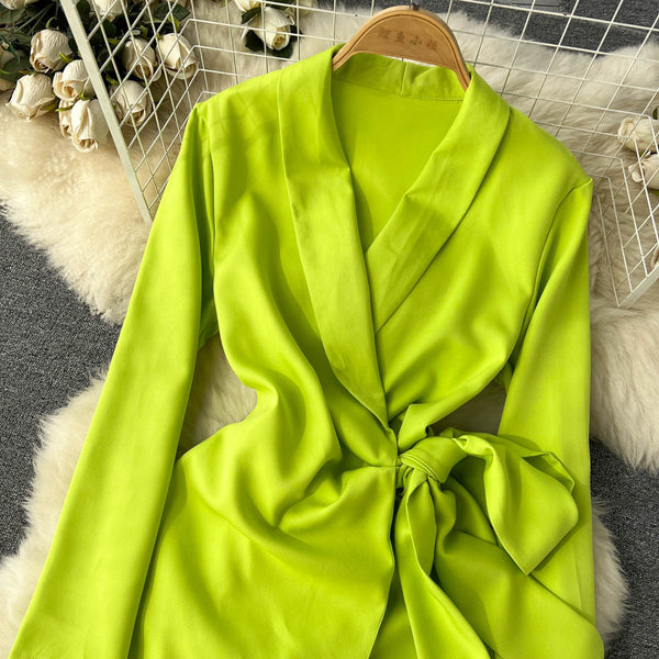 Fluorescent Green Suit Collar Strappy Dress