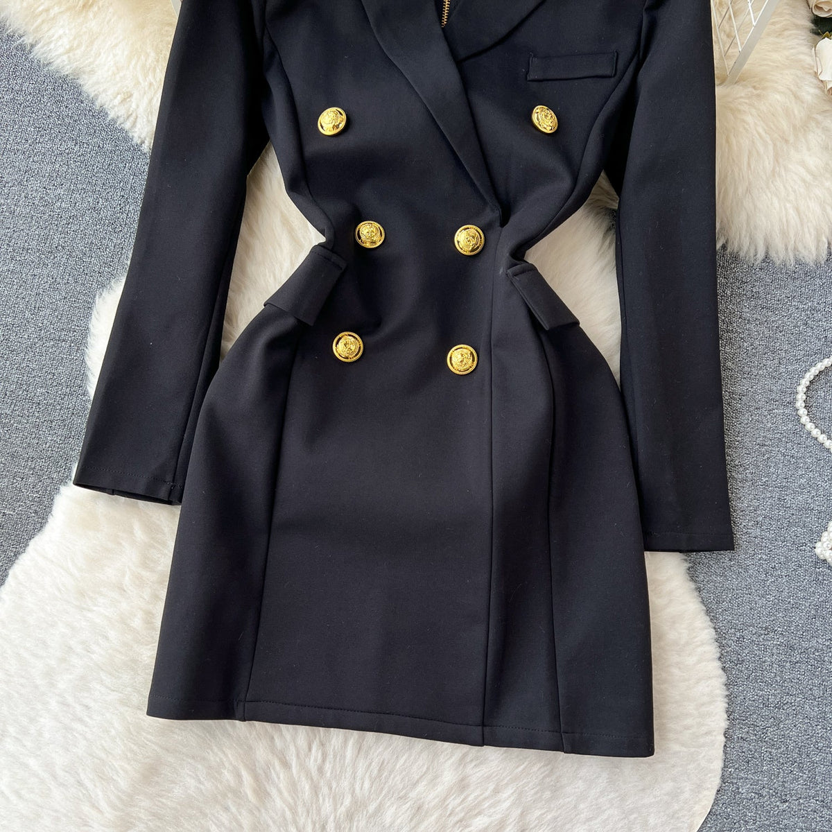 Black Double Breasted Suit Dress