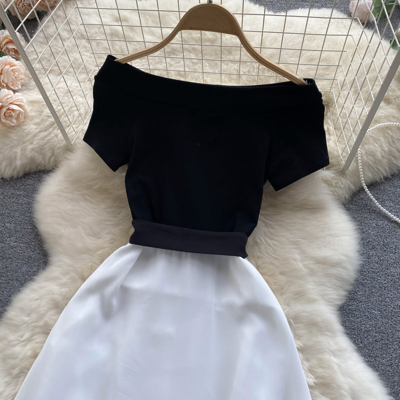 Black&White Lace-up A-line Dress