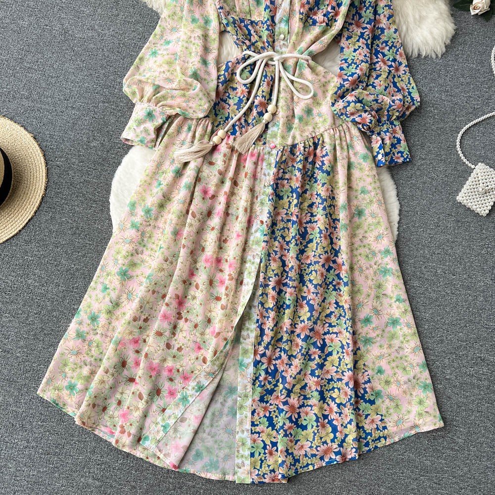 French Style Waist-slimming Floral Dress