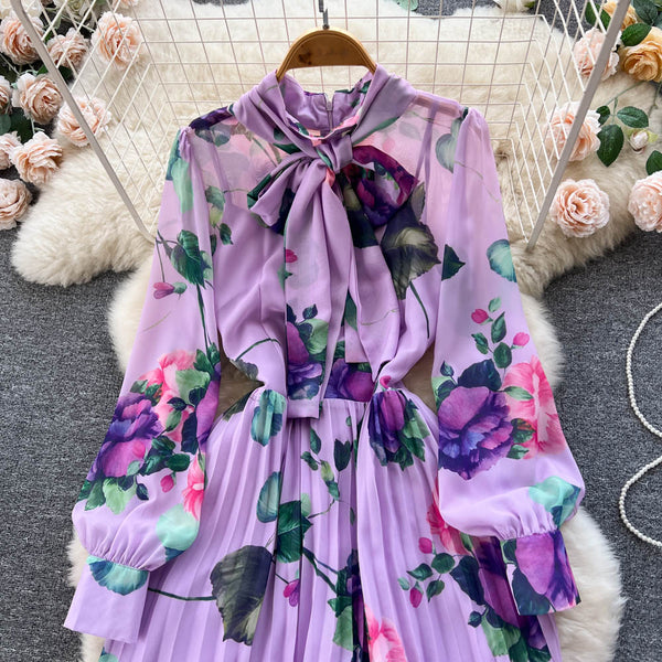 Ethnic Style Floral Dress with Neckerchief