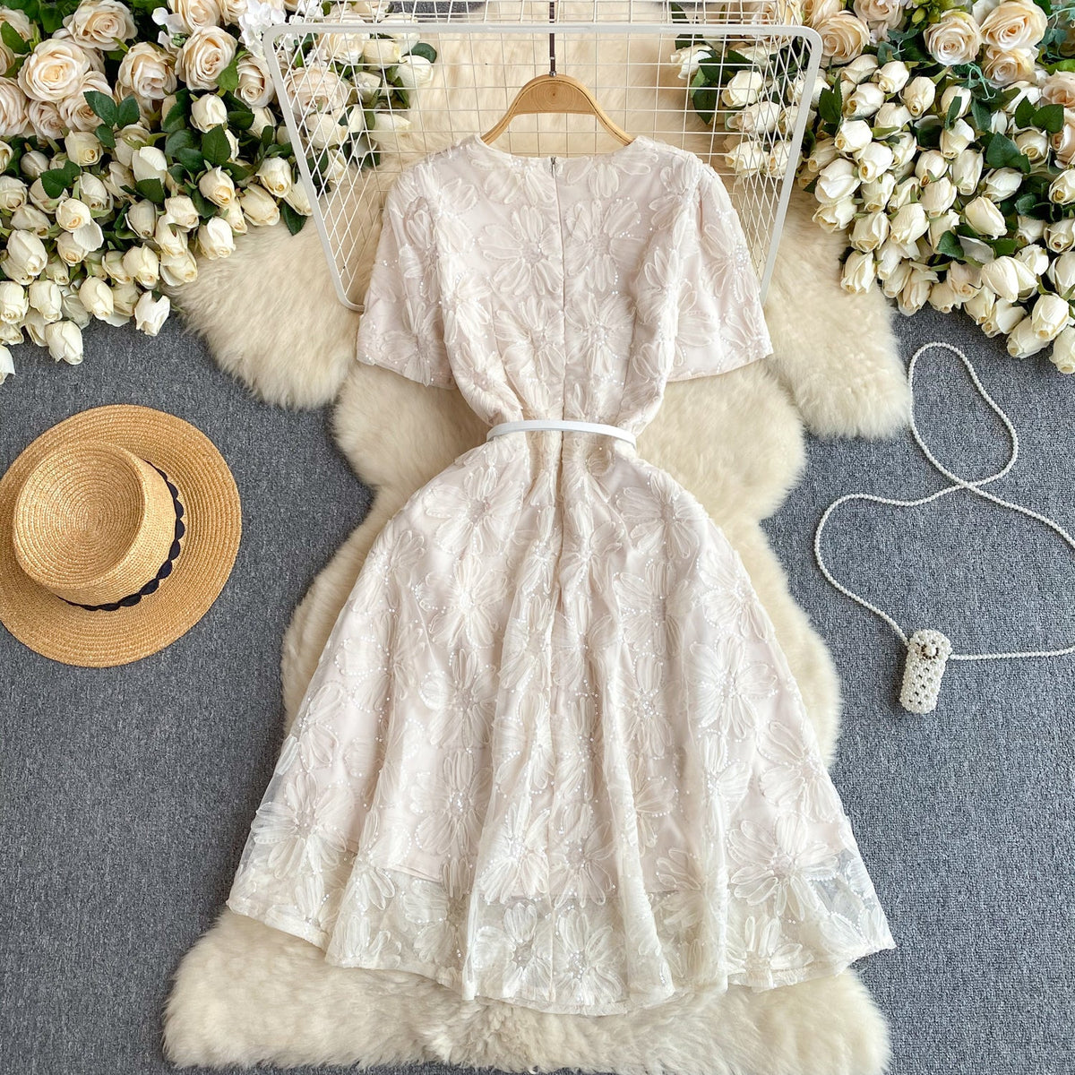 Elegant Sequined Floral Embroidered Dress