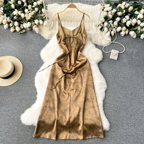 Metallic Style Backless Slip Dress