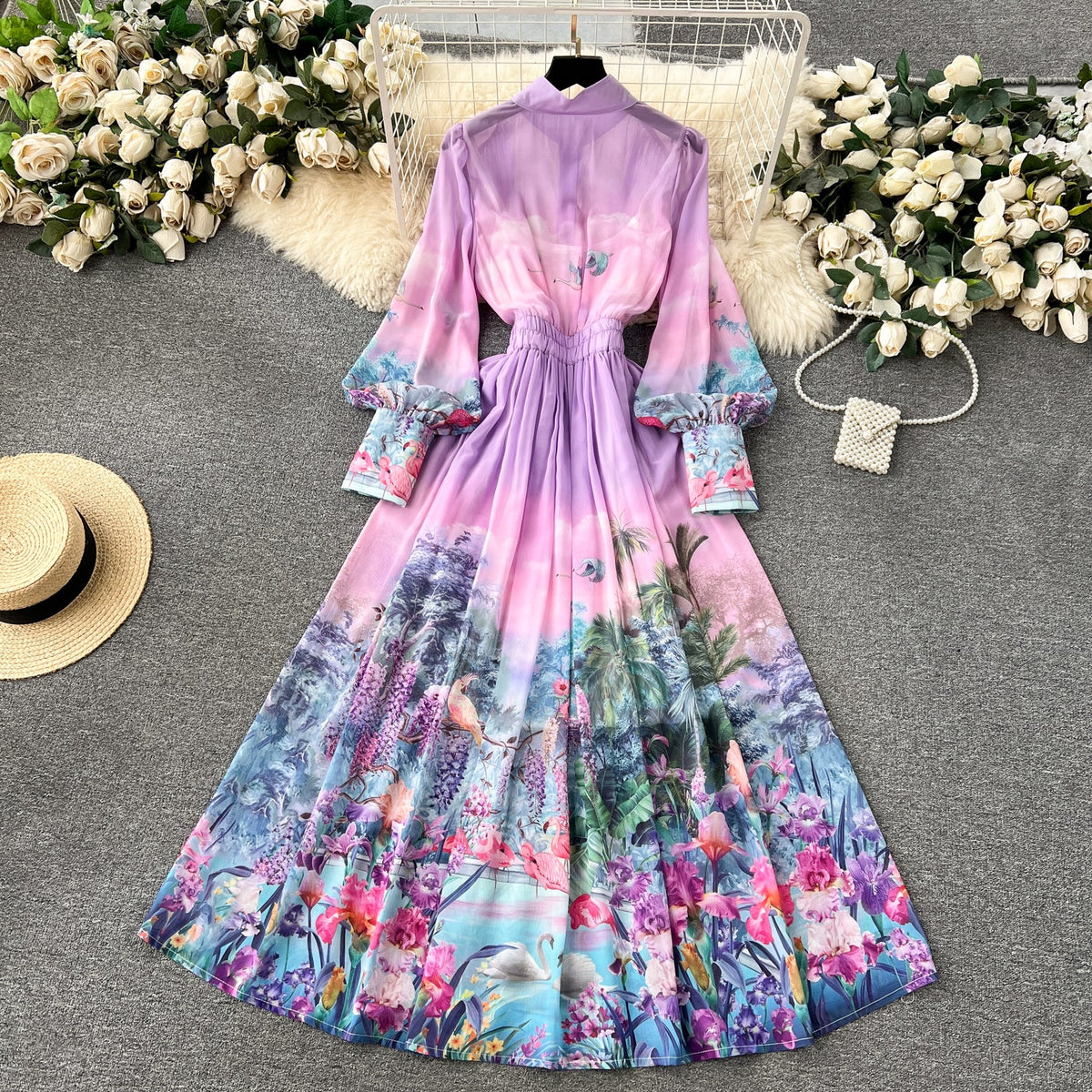 Courtly Stretchy Floral Chiffon Dress