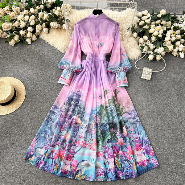 Courtly Stretchy Floral Chiffon Dress