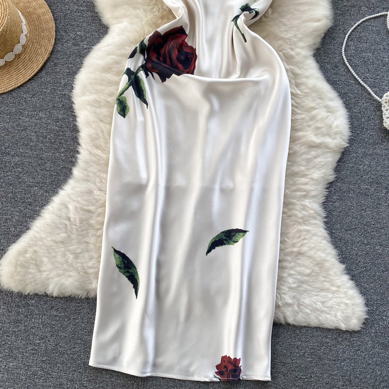 Ethnic Style Satin Printed Slip Dress