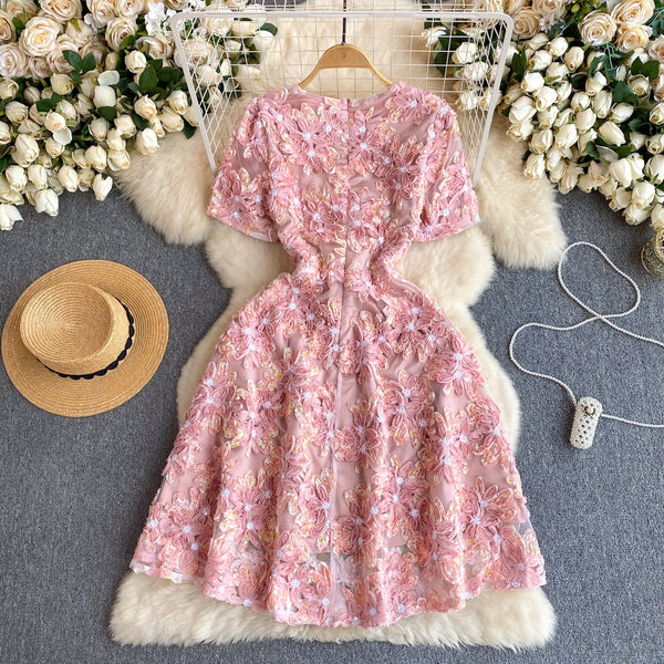 Pink Floral Embroidered Princess Dress
