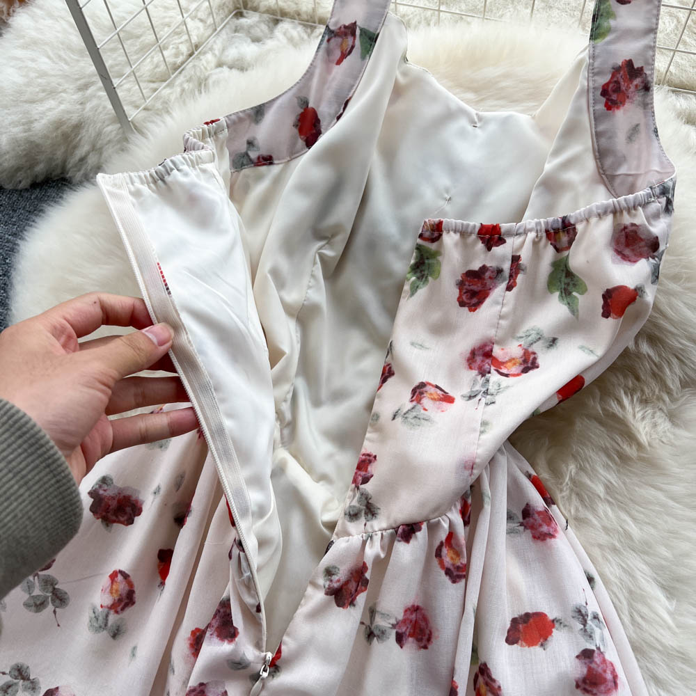French Style Floral Halter Dress