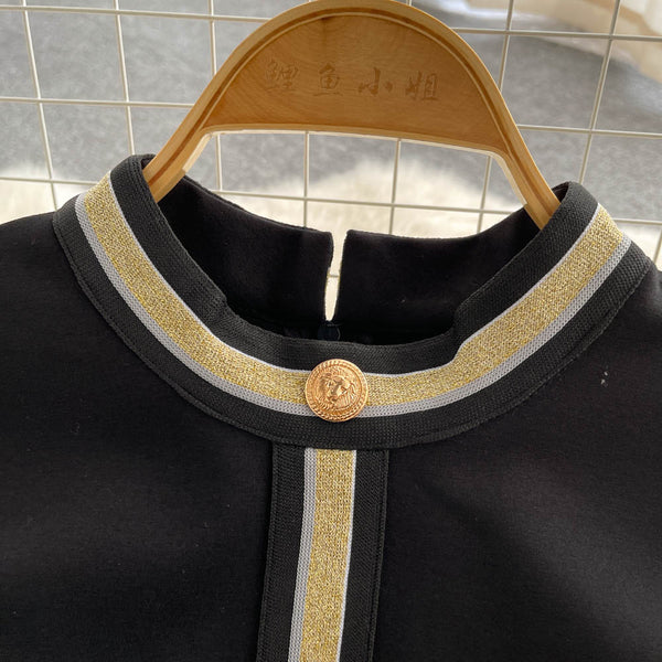 High-end Single-breasted Black Dress