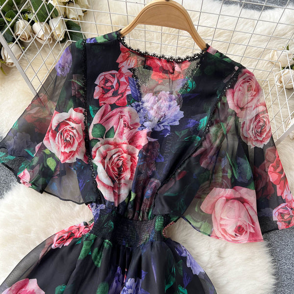 Fairy V-neck Printed Chiffon Dress
