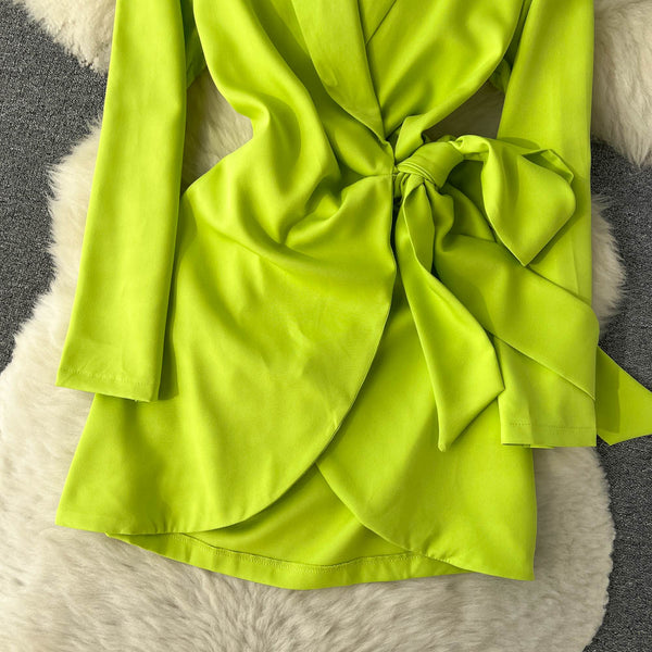 Fluorescent Green Suit Collar Strappy Dress
