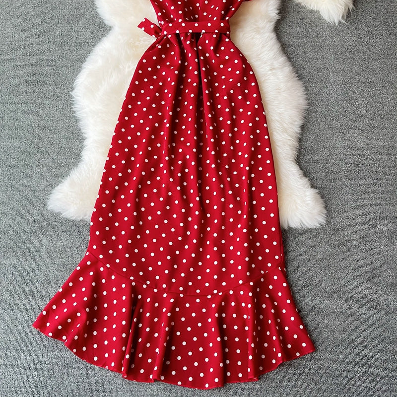 Elegant V-neck Polka Dot Dress