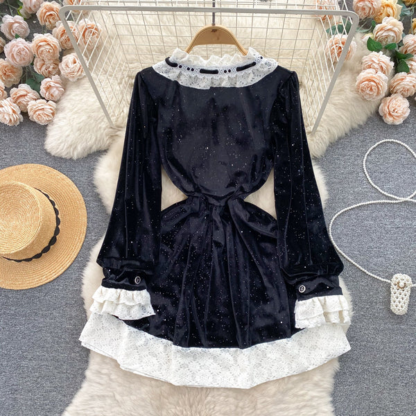 Sweetie Lace Trim Suede Dress