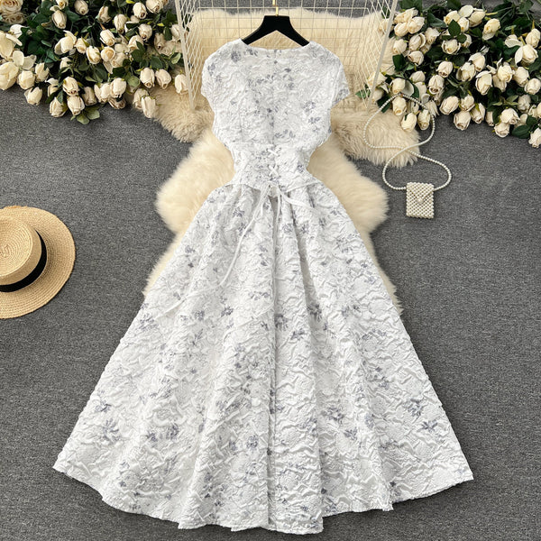 Courtly Jacquard Lace-up Girdling Dress