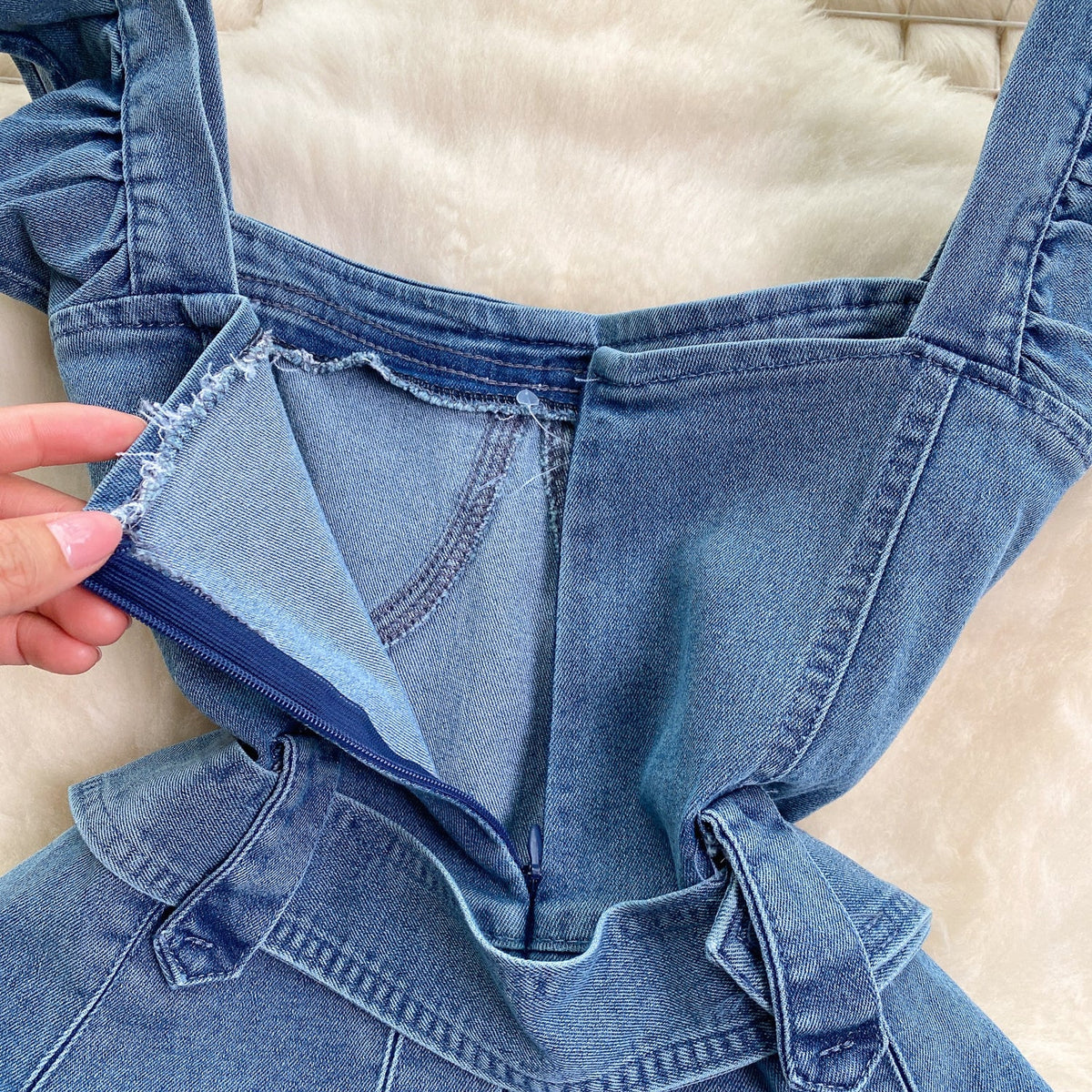 Vintage Ruffle Sleeve Denim Dress