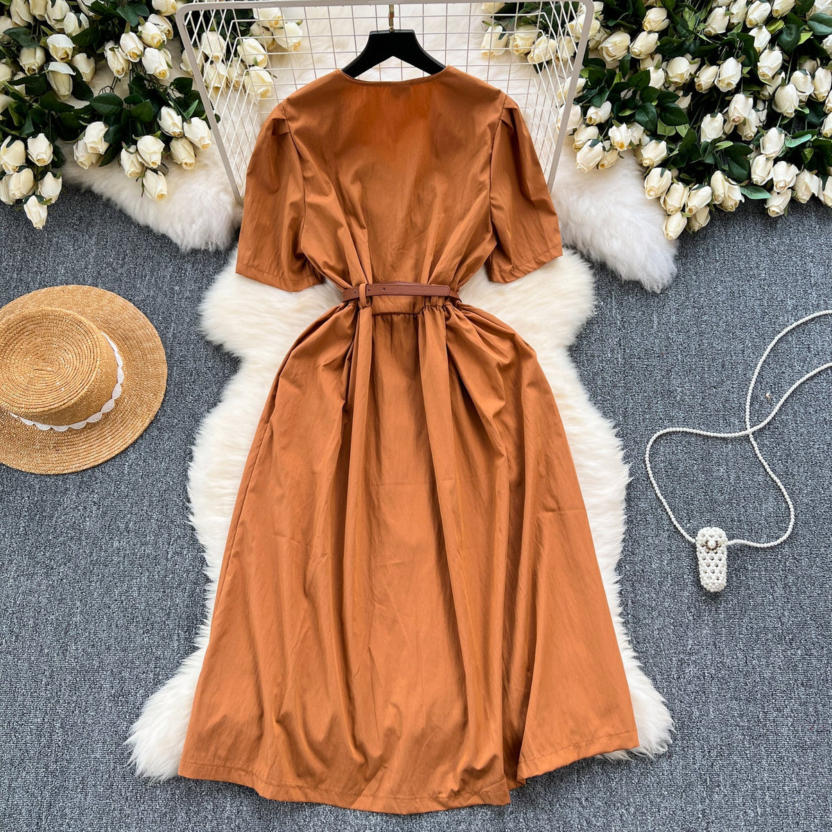 Korean Style Single-breasted Shirt Dress