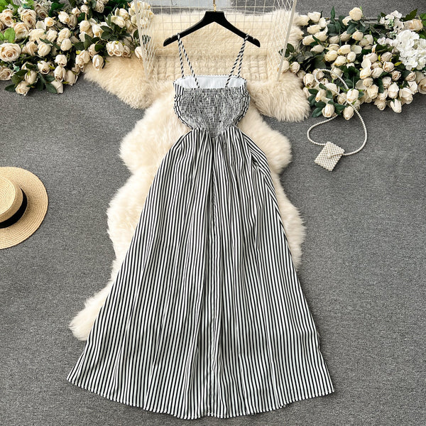 High-end Striped Pleated Slip Dress