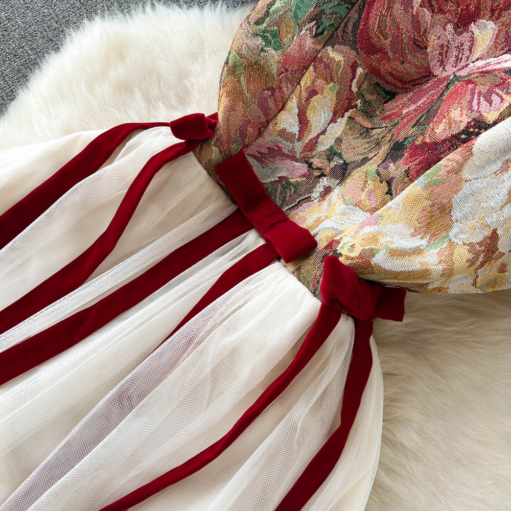 Floral Embroidered Camisole Mesh Dress