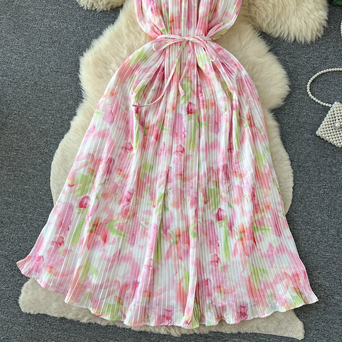 Fairy Lace-up Pink Floral Dress