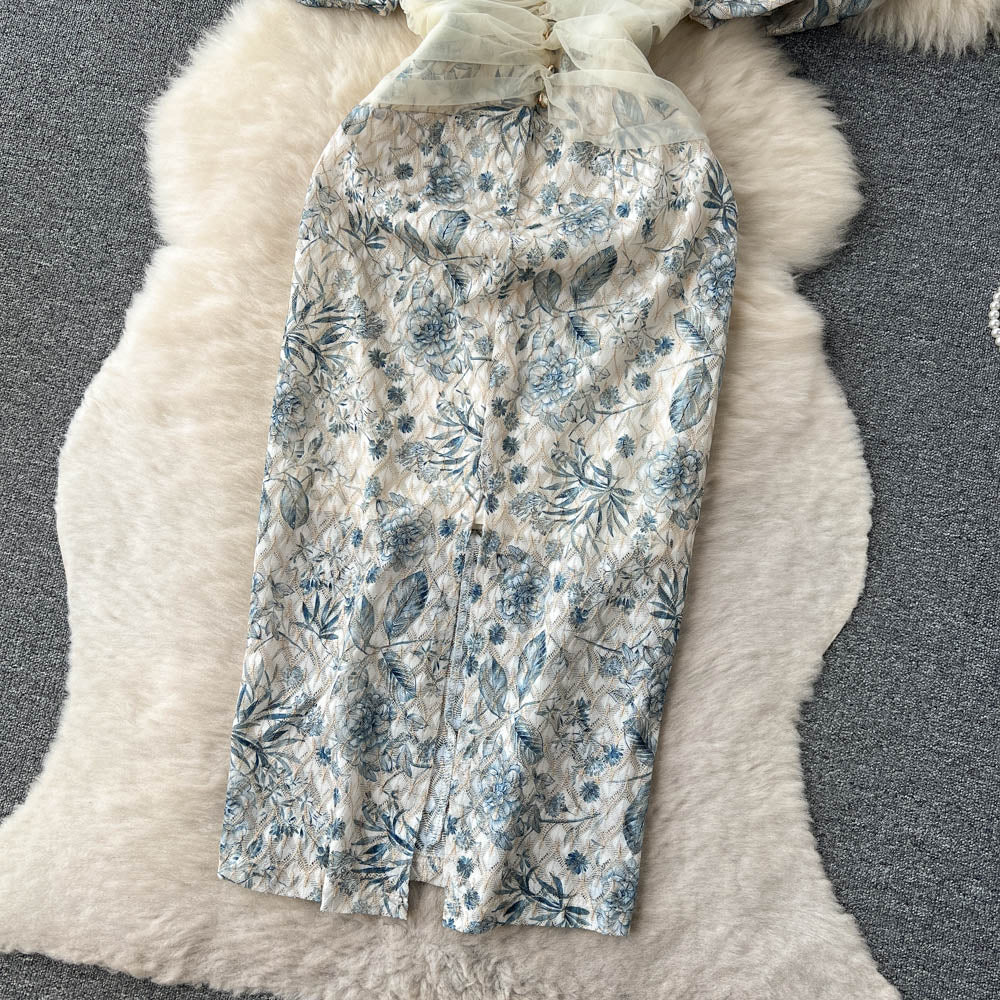 High-end Patchwork Mesh Floral Dress