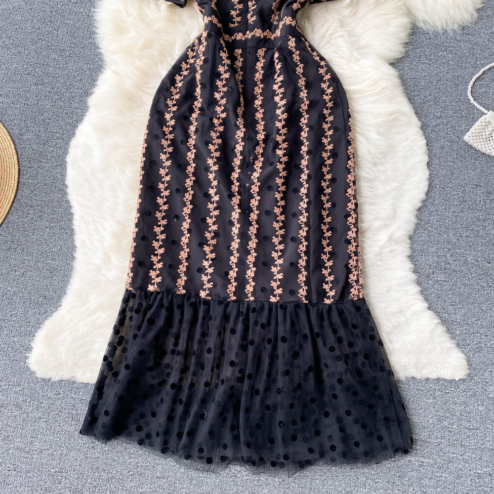 Elegant Mesh Embroidered Fishtail Dress