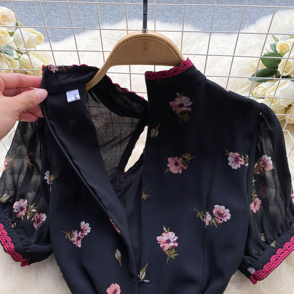 Sweetie Lace Trim Floral Cheongsam