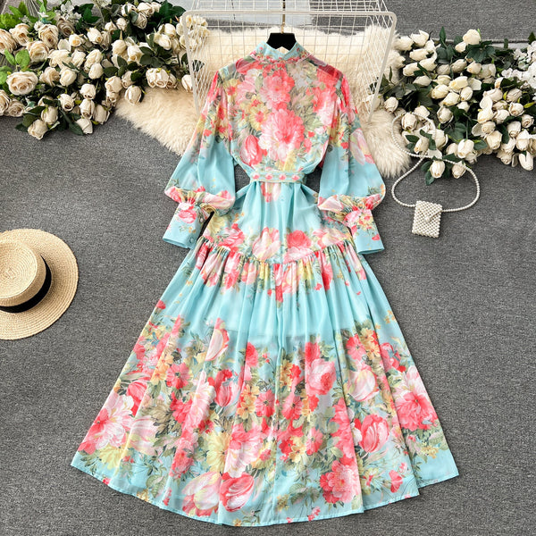 Courtly Lace-up Floral Shirt Dress