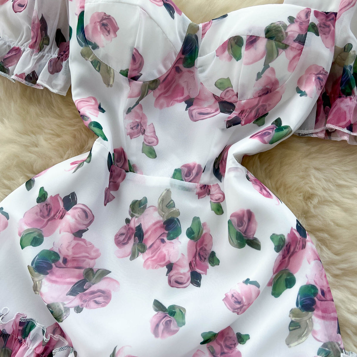 Square Collar Puff Sleeve Floral Dress