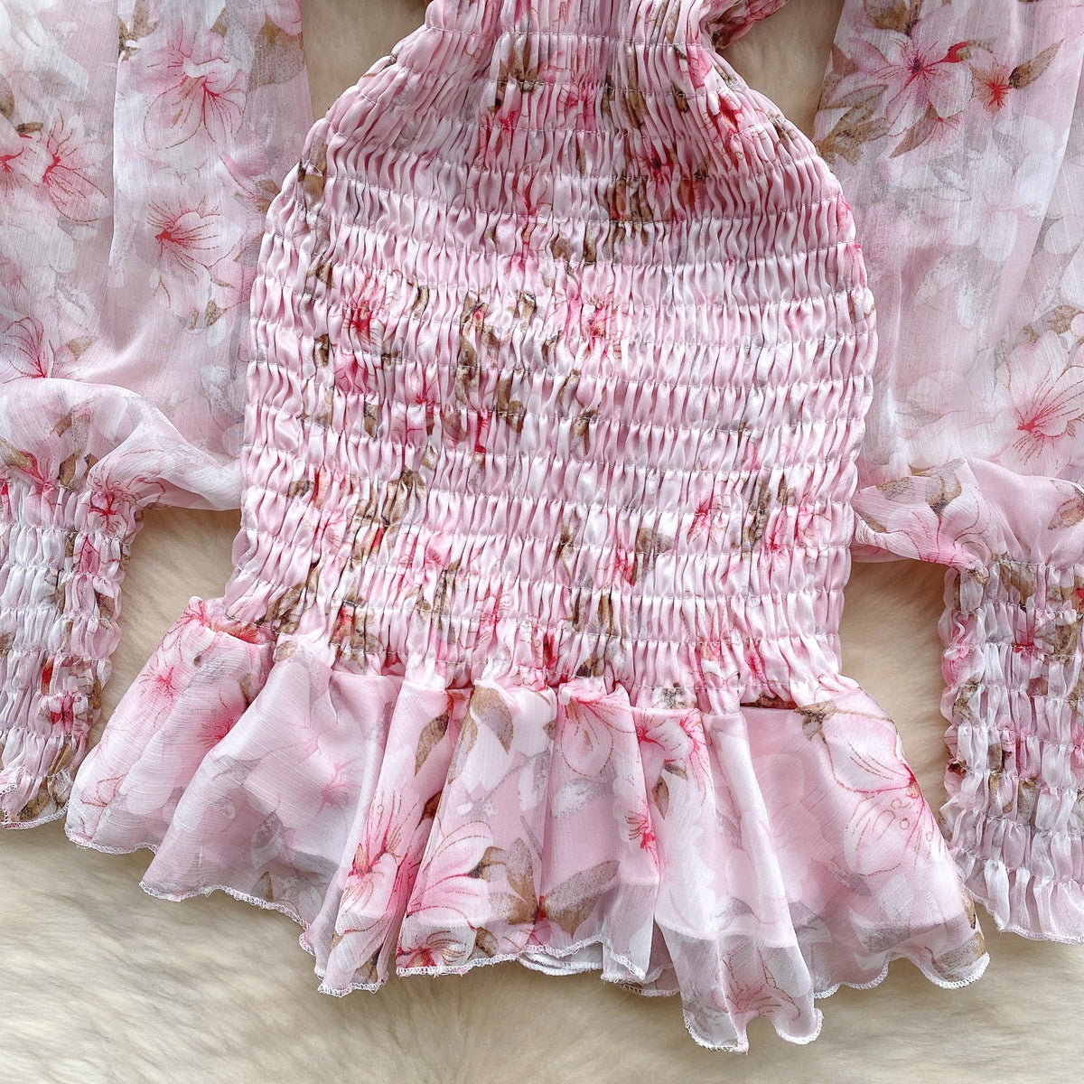 Fairy Pink Floral Pleated Dress