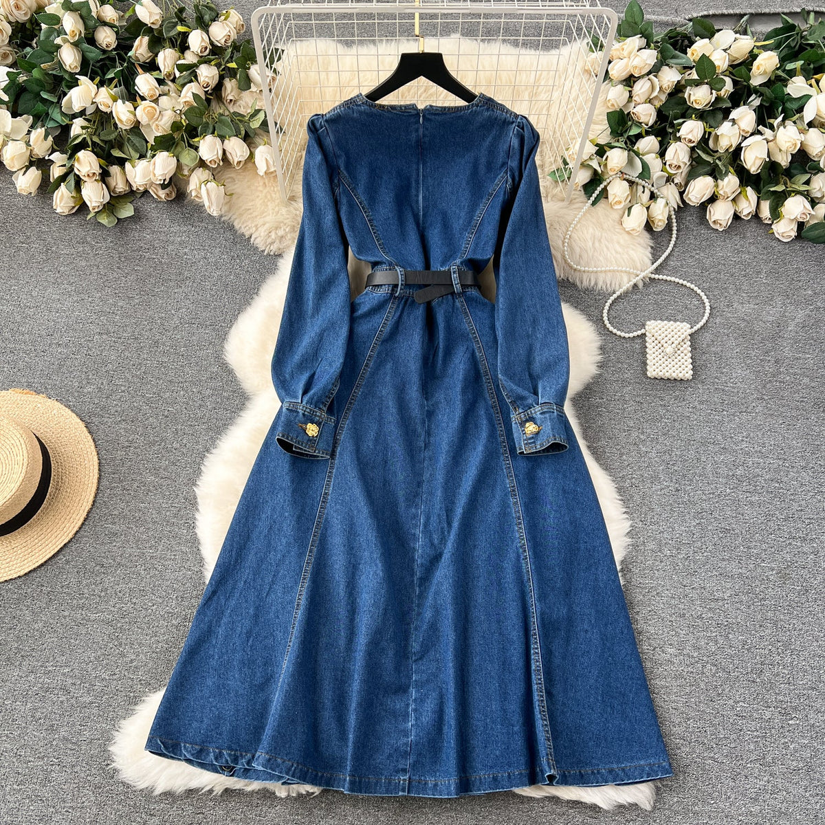 Vintage Square Collar Denim Dress