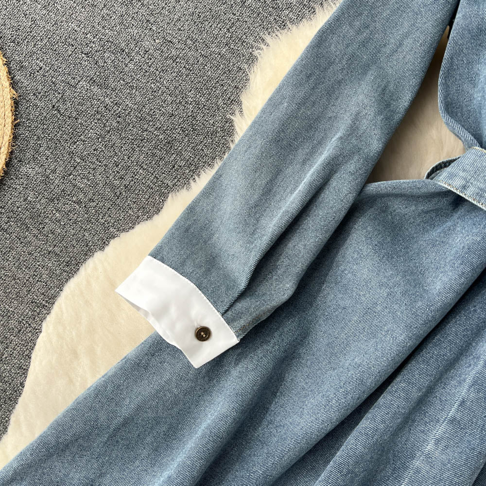 Patchwork Lapeled Denim Shirt Dress