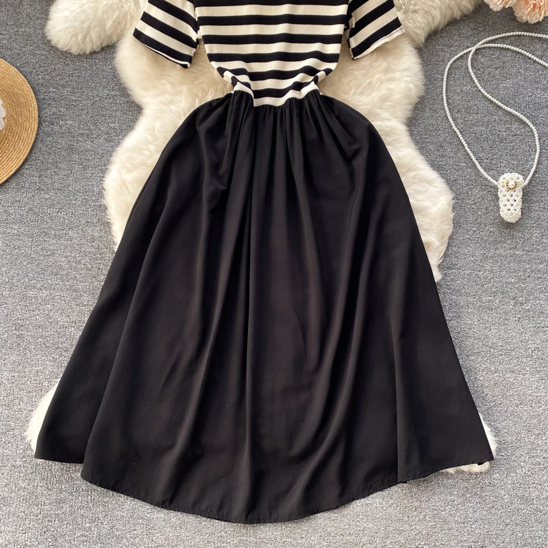 Patchwork Striped Faux 2Pcs A-line Dress