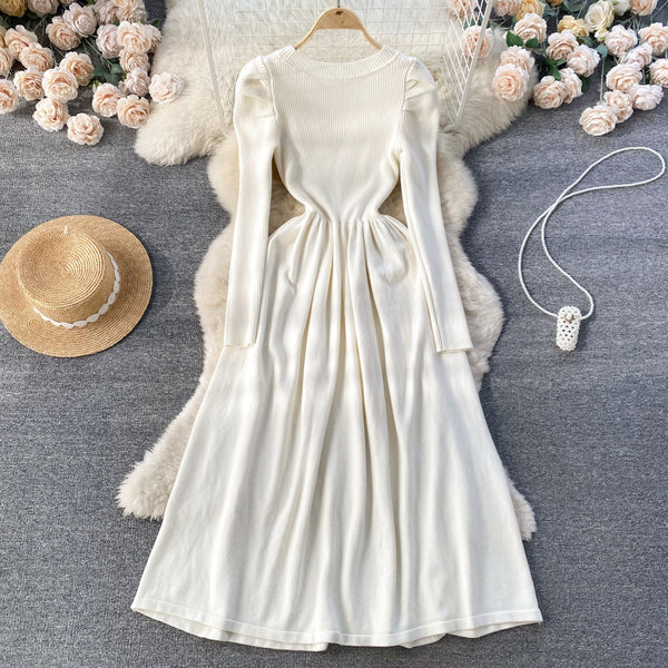 Simple Design Crew Neck Knitted Dress