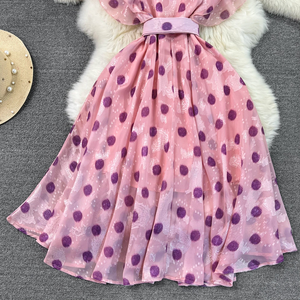 Ruffled Sleeve Polka Dot Shirt Dress