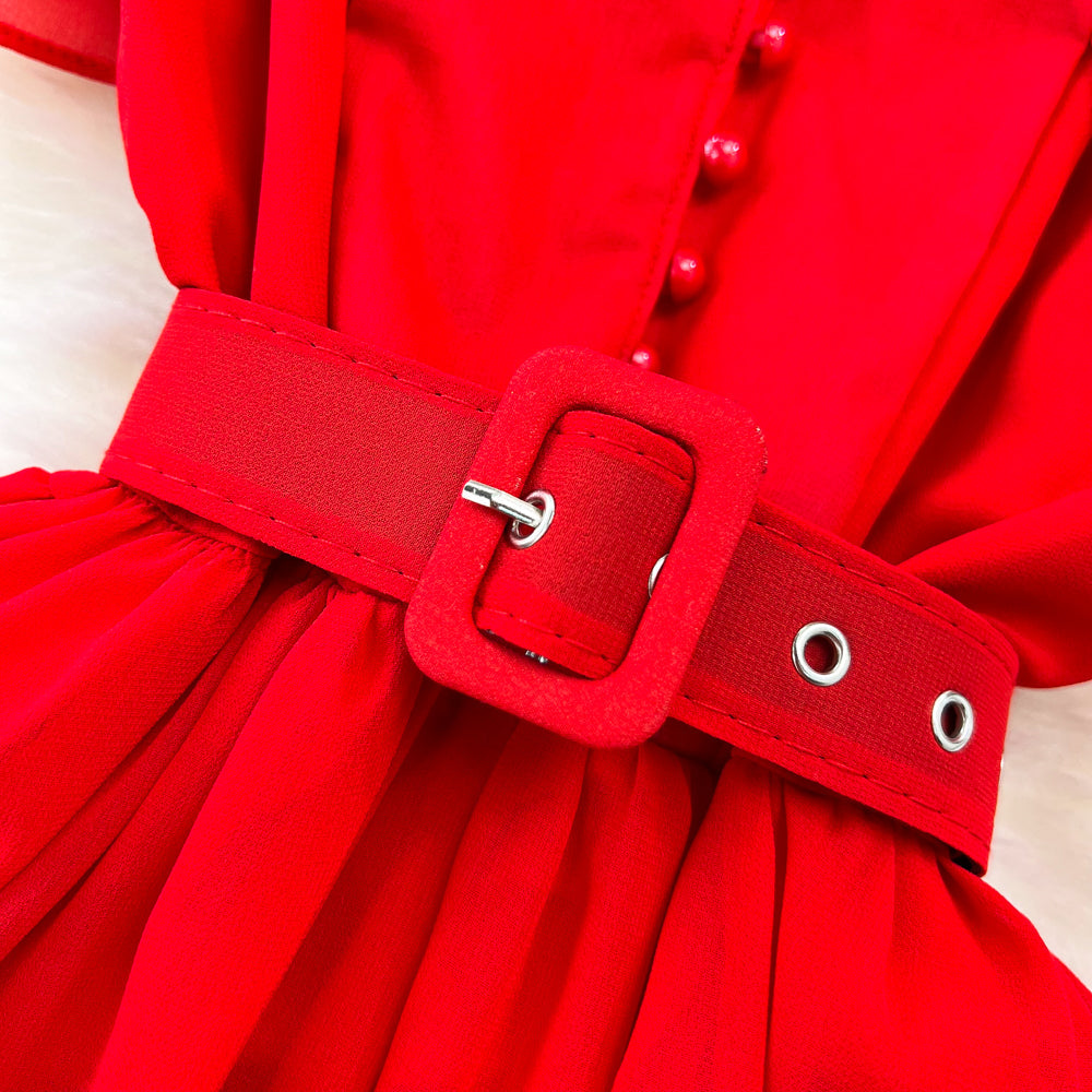 Stand collar Ruffled Chiffon Dress