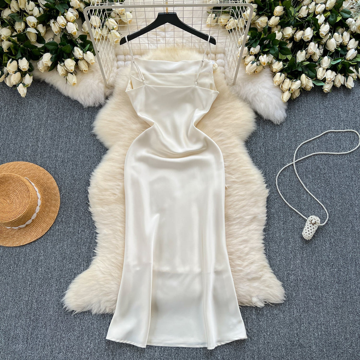 Simple Design Satin Slip Dress