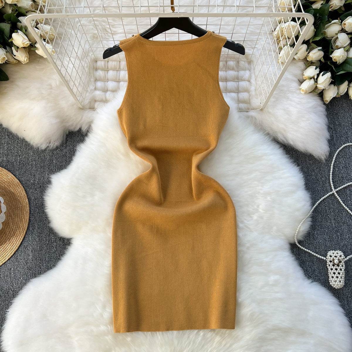 Lozenge Rhinestone Studded Knitted Dress