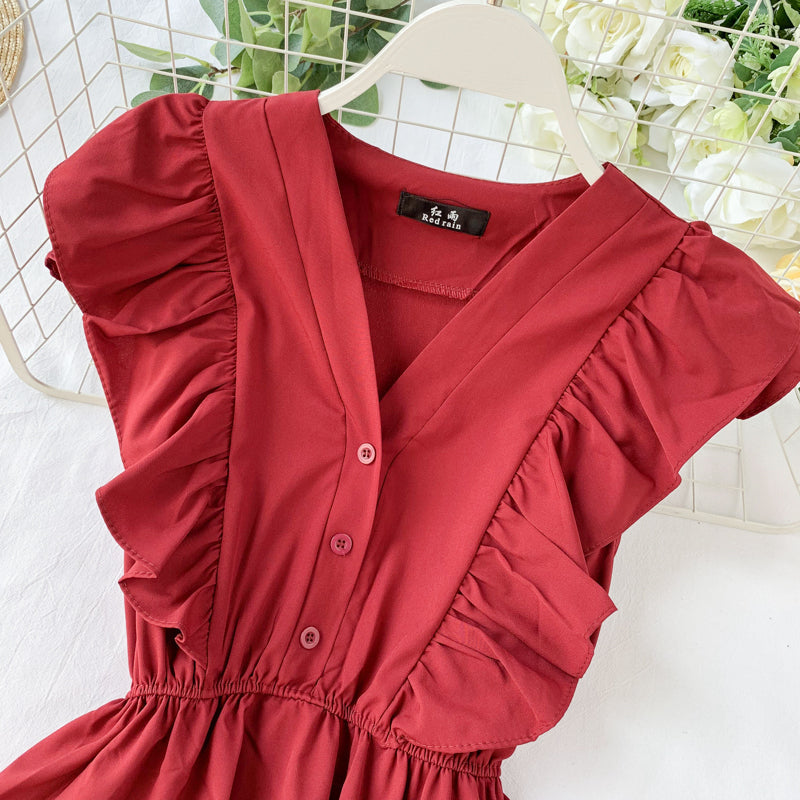 Fairy V-neck Ruffled Sleeveless Dress