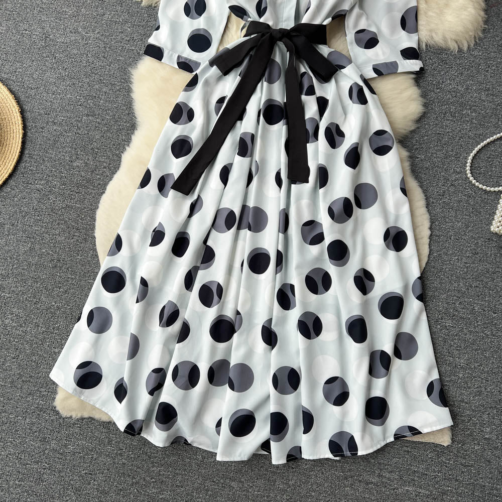 Polo Collar Polka Dot Shirt Dress