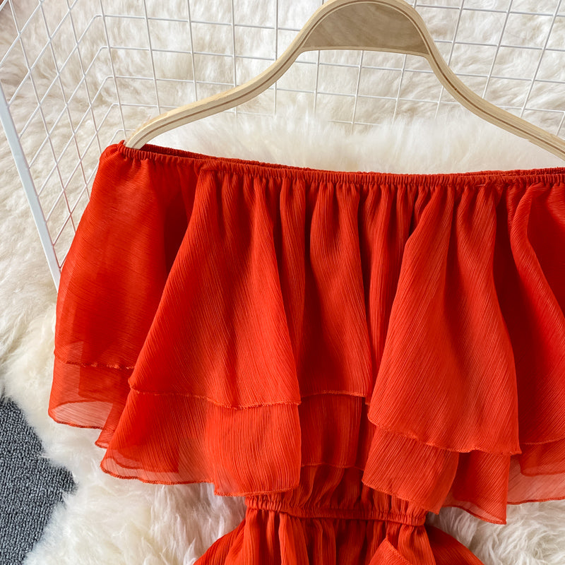 Off-shoulder Ruffled Chiffon Dress